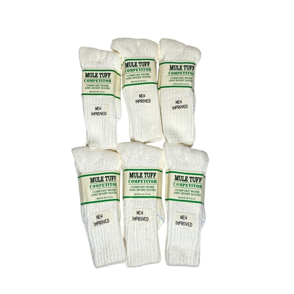 Mule Tuff Competitor Comfort Work Sport Socks Mens Size 9-11 6 Pairs Made In USA